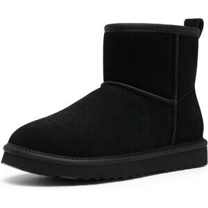 Women Genuine Suede Boots Warm Fuzzy Boots Snow Boots with Fur Lined Black